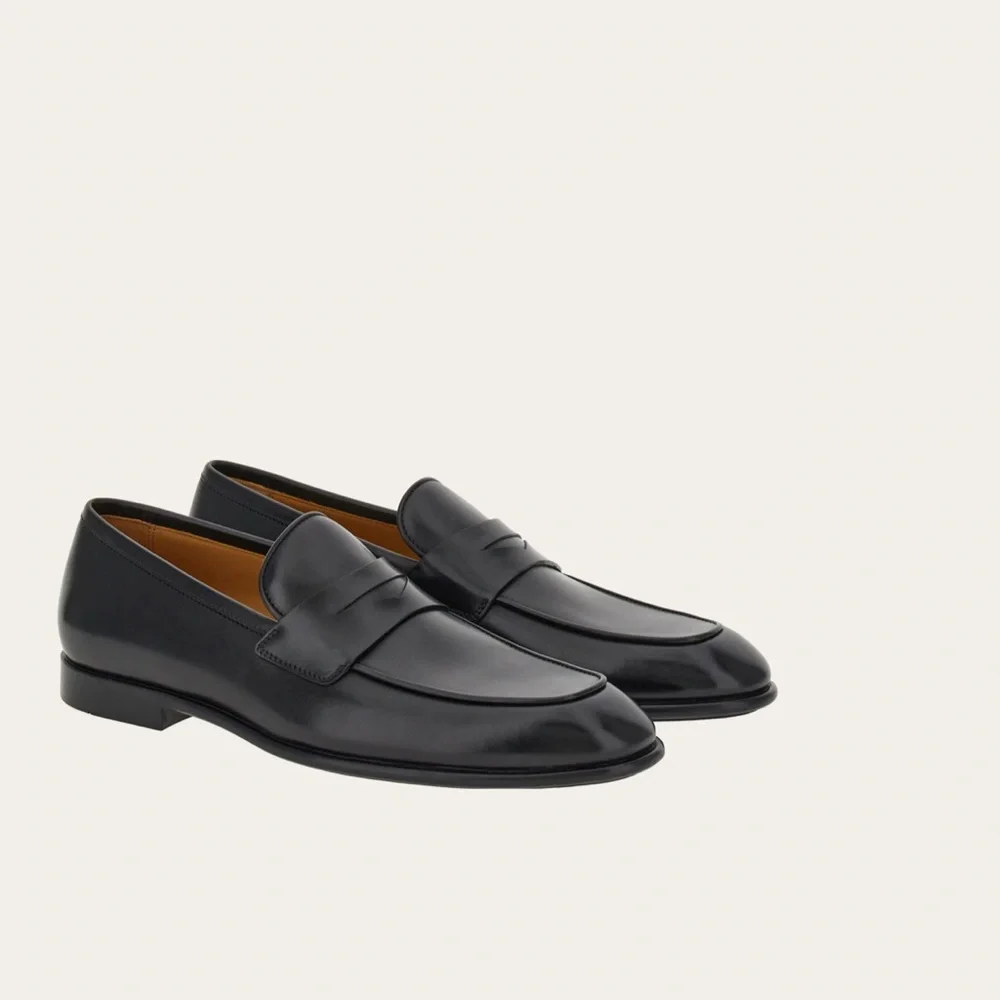 Salvator Ferragamo Penny Loafer Funes Men Black Leather Italy Almond Toe formal